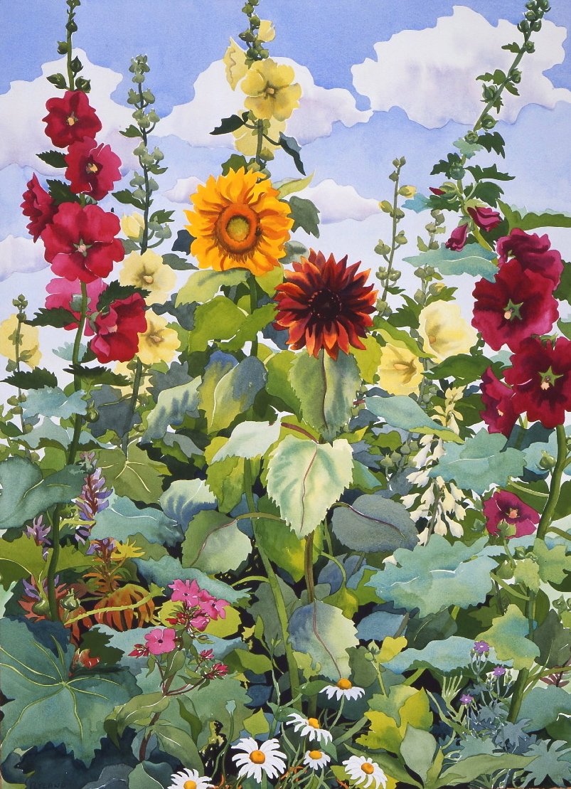 Stockrosen und Sonnenblumen, 2003 von Christopher Ryland