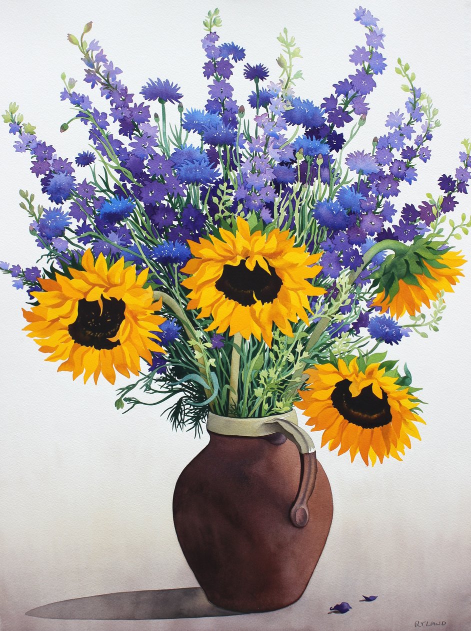 Sommerblumen in braunem Krug von Christopher Ryland