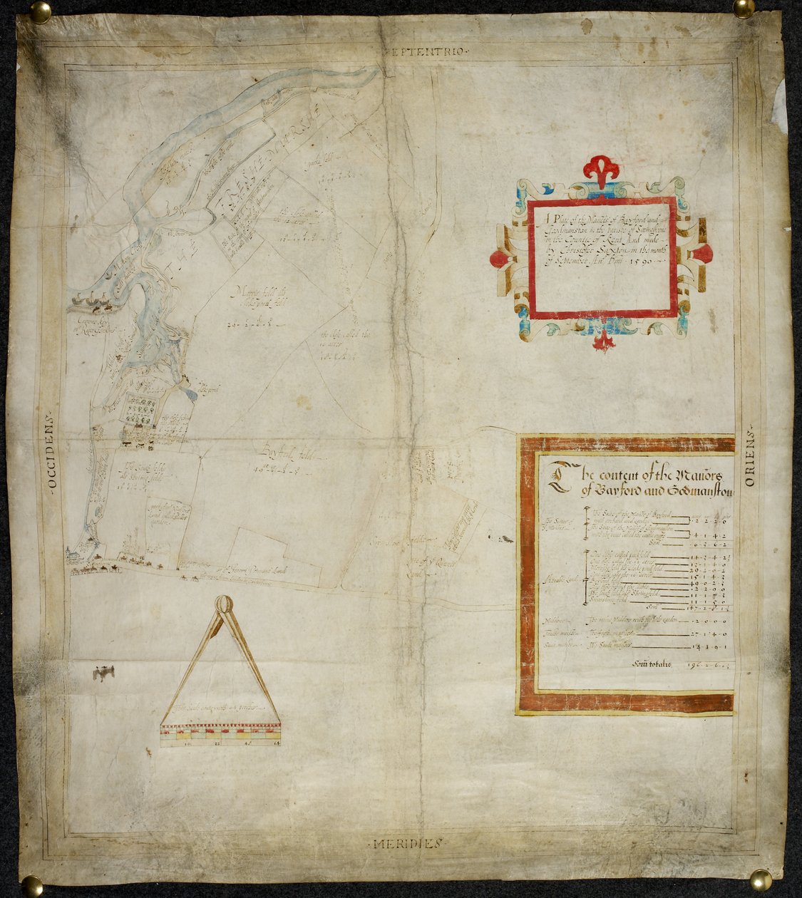 Karte der Bayford- und Goodmanston-Güter in Murston und Sittingbourne, Kent: 1590 von Christopher Saxton