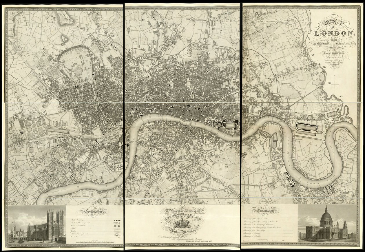 Karte von London, aus einer tatsächlichen Vermessung in den Jahren 1824 von Christopher and John (fl.1821 40) Greenwood