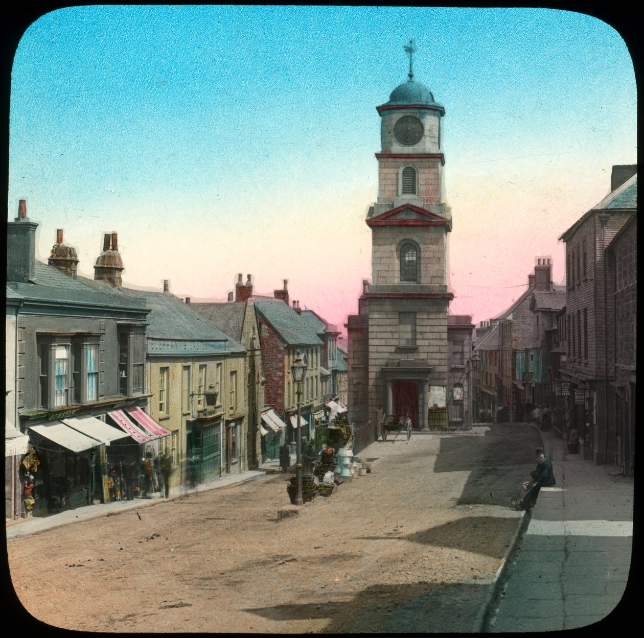 Rathaus und Marktstraße, Penryn, Cornwall, spätes 19. oder frühes 20. Jahrhundert von Church Army Lantern Department