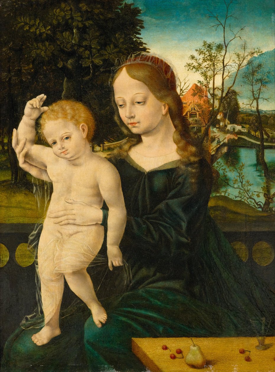 Madonna mit Kind vor einer Flusslandschaft von Bernard van Orley