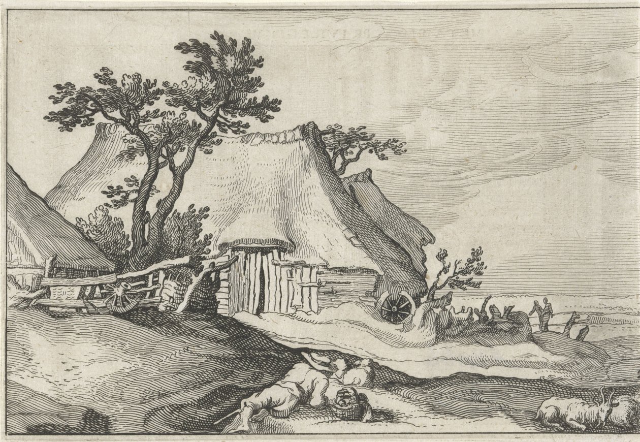 Bauernhof und Hirte mit Schafen und Ziege von Claes Jansz. Visscher (II)