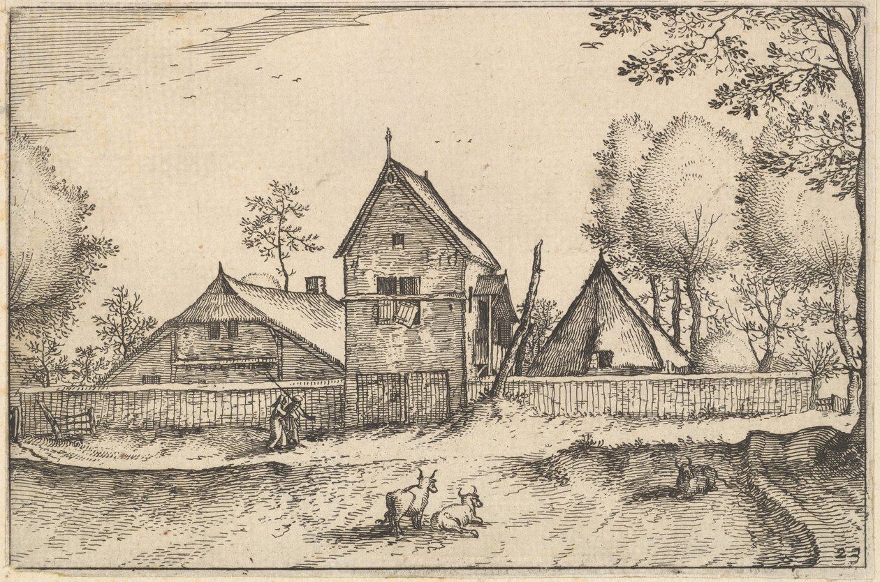 Großer ummauerter Bauernhof, Platte 23 aus Regiunculae et Villae Aliquot Ducatus Brabantiae, ca. 1610 von Claes Jansz Visscher