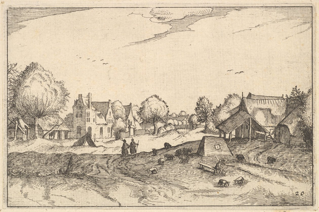Dorfstraße, Platte 20 aus Regiunculae et Villae Aliquot Ducatus Brabantiae von Claes Jansz Visscher