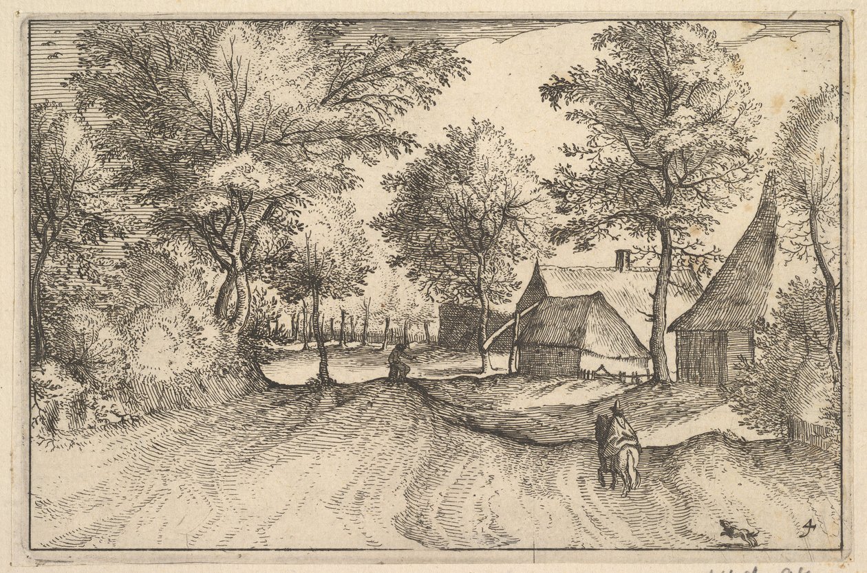 Dorfstraße, Tafel 4 aus Regiunculae et Villae Aliquot Ducatus Brabantiae von Claes Jansz Visscher