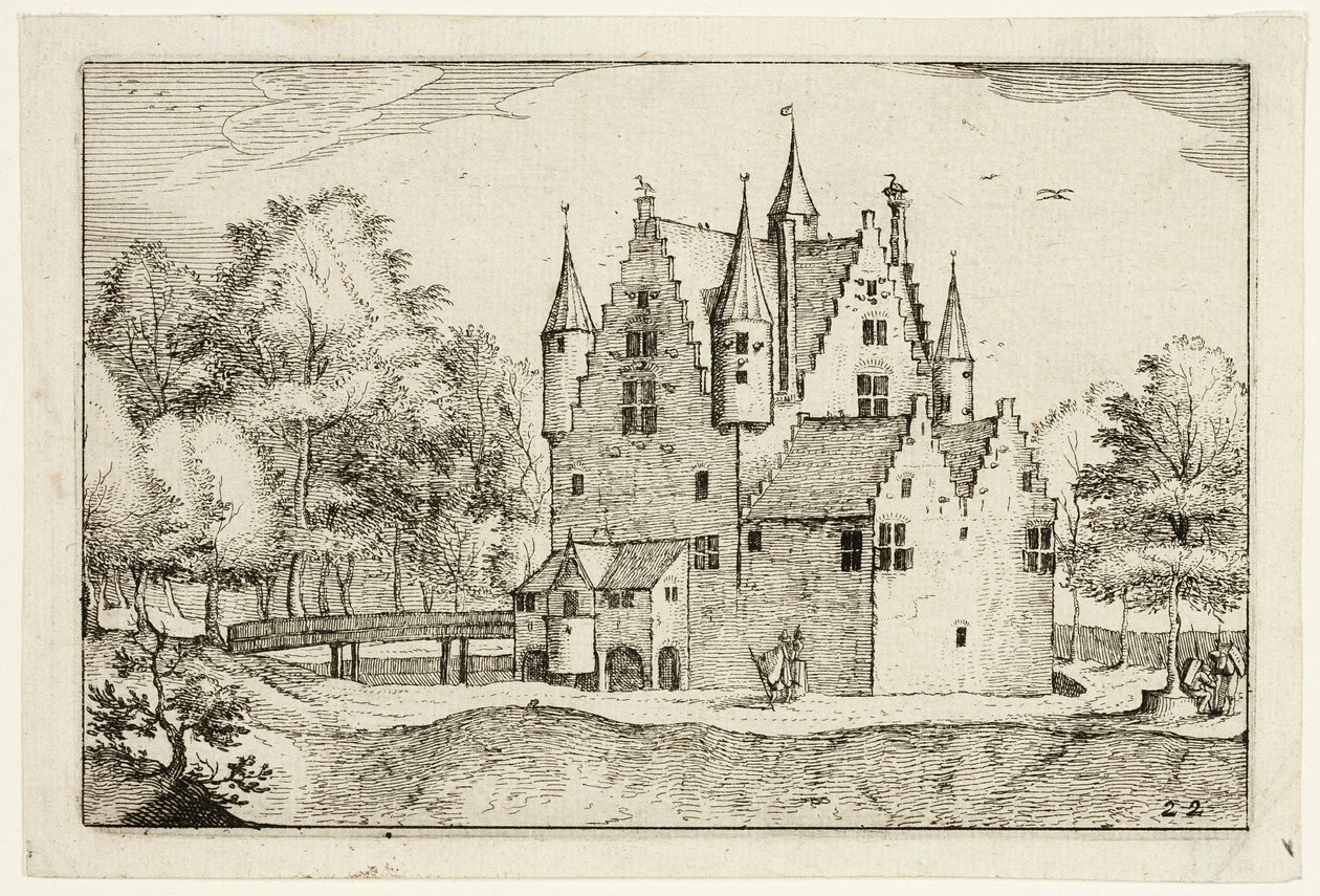 Ein Schloss, Tafel 22 nach Bilder von Bauernhöfen, Landhäusern und rustikalen Dörfern (Praediorum villarum et rusticarum casularum icones) von Claes Jansz. Visscher II