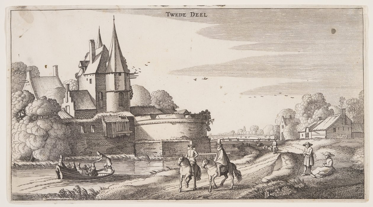 Landstraße entlang eines Dorfes mit einem Bollwerk, aus Landschaften (Playsante Lantschappen) von Claes Jansz. Visscher II