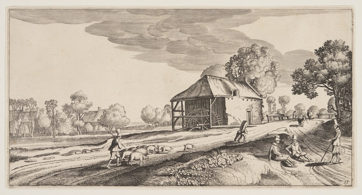 Kreuzung in der Nähe einer Wassermühle, aus Landschaften (Playsante Lantschappen) von Claes Jansz. Visscher II