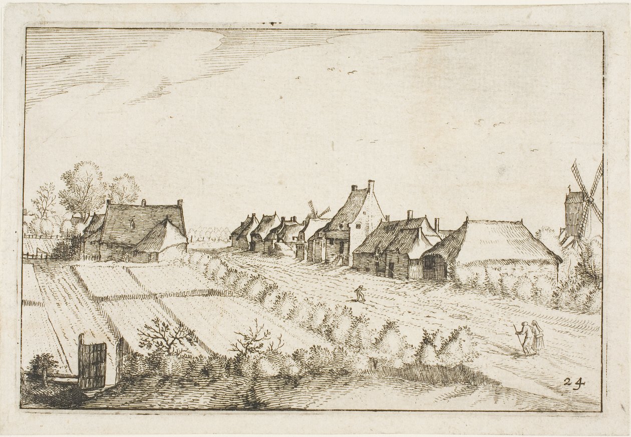 Felder und eine Straße, Tafel 24 nach Bilder von Bauernhöfen, Landhäusern und rustikalen Dörfern (Praediorum villarum et rusticarum casularum icones) von Claes Jansz. Visscher II