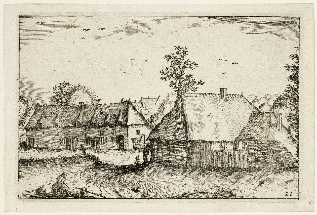 Große Schuppen, Platte 21 nach Bilder von Bauernhöfen, Landhäusern und rustikalen Dörfern (Praediorum villarum et rusticarum casularum icones) von Claes Jansz. Visscher II