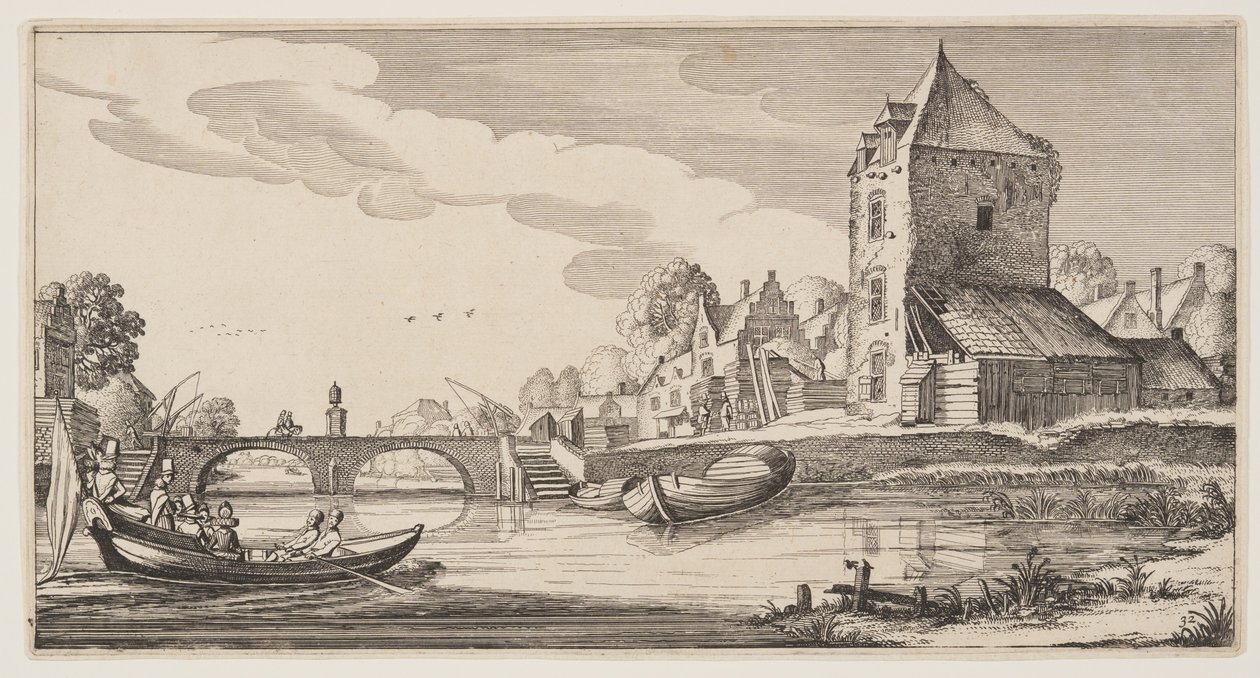 Dorf an einem Fluss, aus Landschaften (Playsante Lantschappen) von Claes Jansz. Visscher II