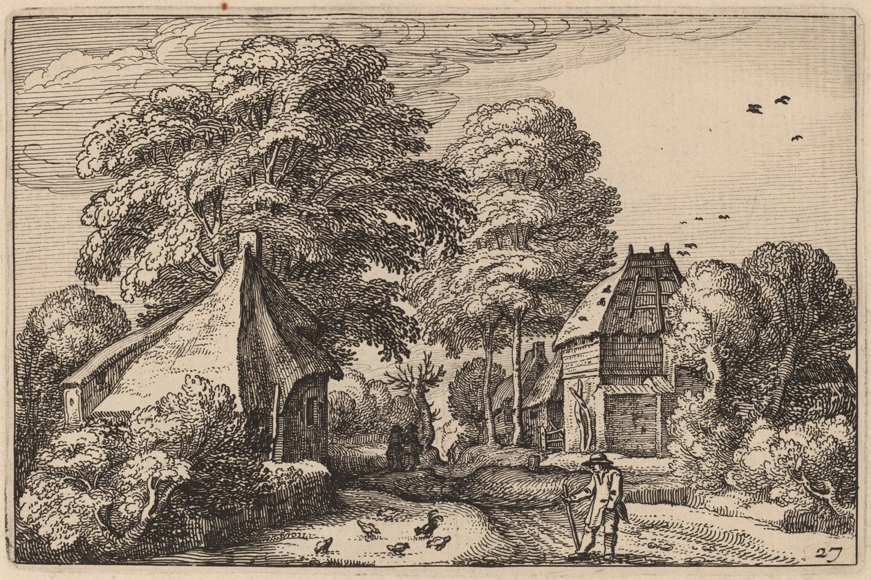 Straße mit Scheune und Hütten von Claes Jansz Visscher after Johannes van Doetechum, the Elder after Lucas