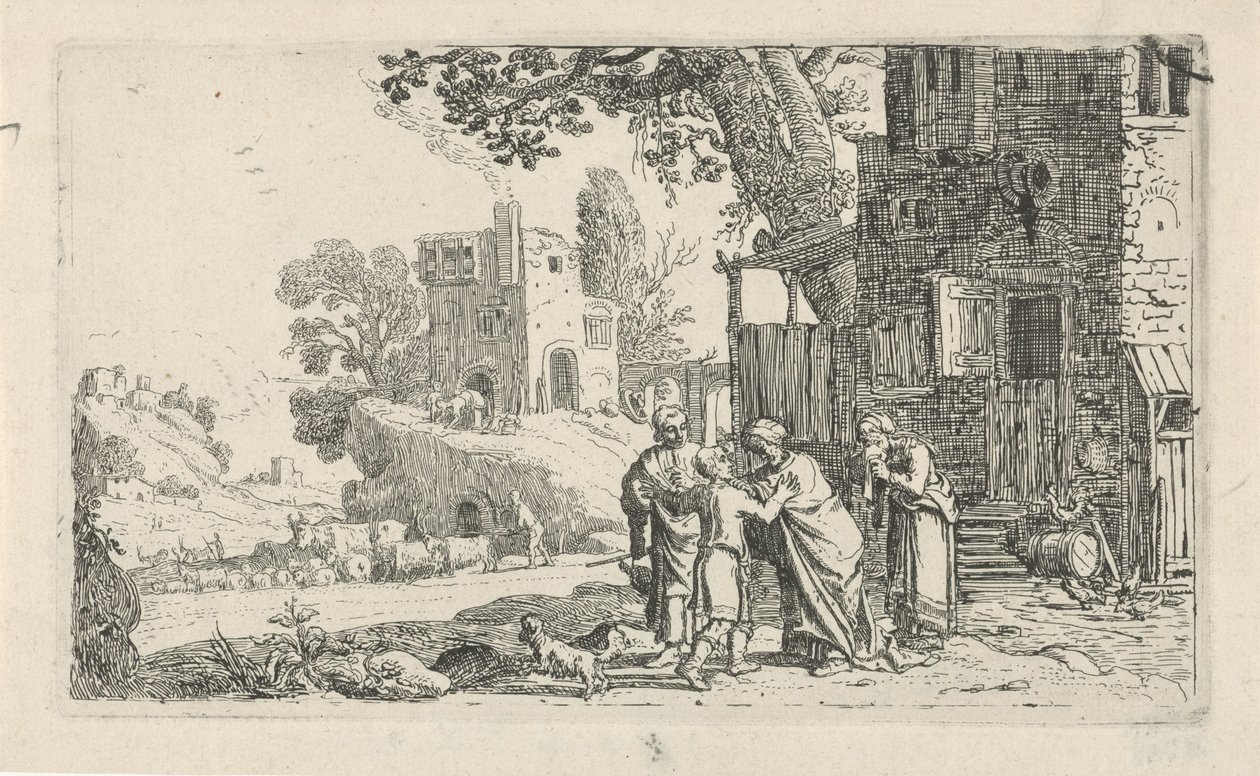 Tobias und der Engel verabschieden sich von Tobit und Anna von Claes Moeyaert