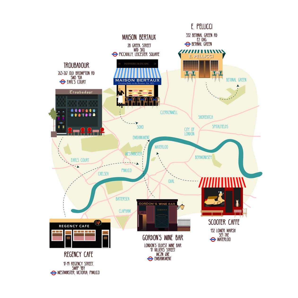 Karte der einzigartigen Londoner Restaurants und Bars von Claire Huntley