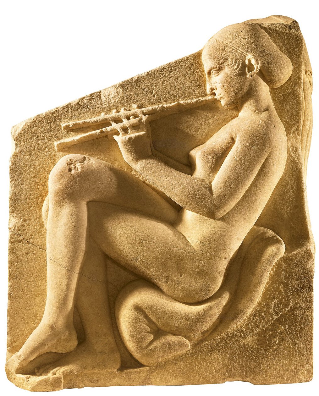 Ein Aulos-Spieler. Altar der Aphrodite, sogenannter Ludovisi-Thron, linkes Panel, ca. 430 v. Chr. von Classical Antiquities