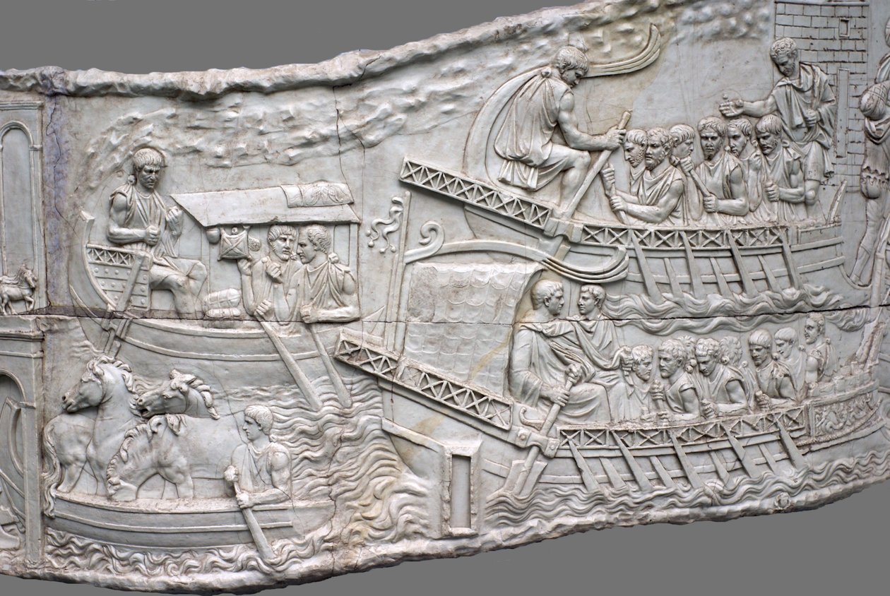 Die römischen Galeeren. Reliefdetail der Trajanssäule, 1.-2. Jahrhundert von Classical Antiquities