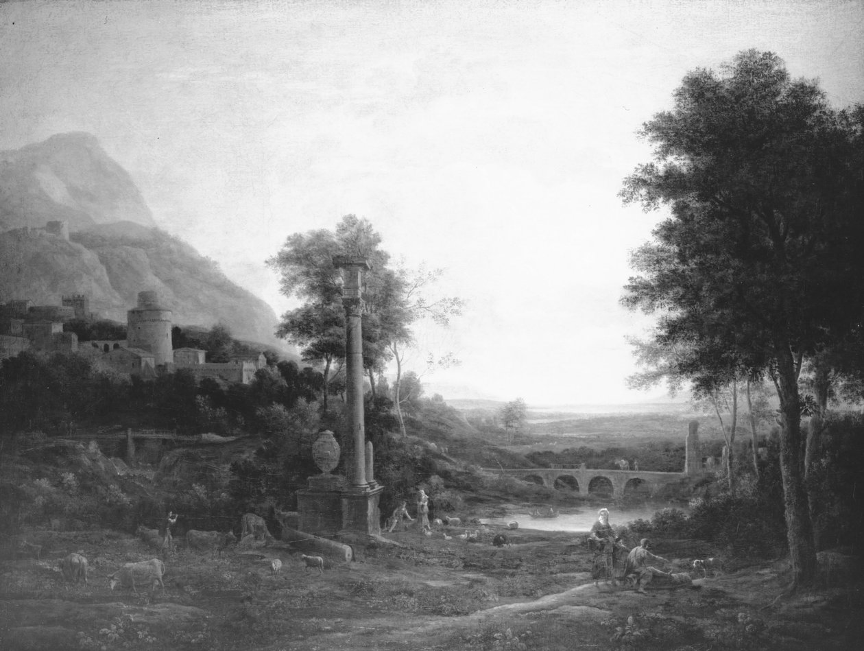 Landschaft mit Säule und Figuren von Claude Lorrain