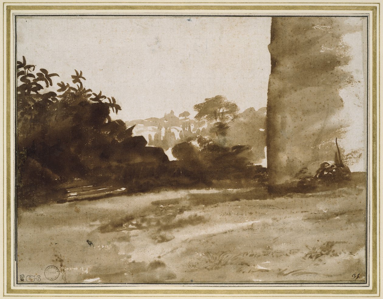 Ansicht des Gebüschs mit einer Mauer rechts, ca. 1640 von Claude Lorrain