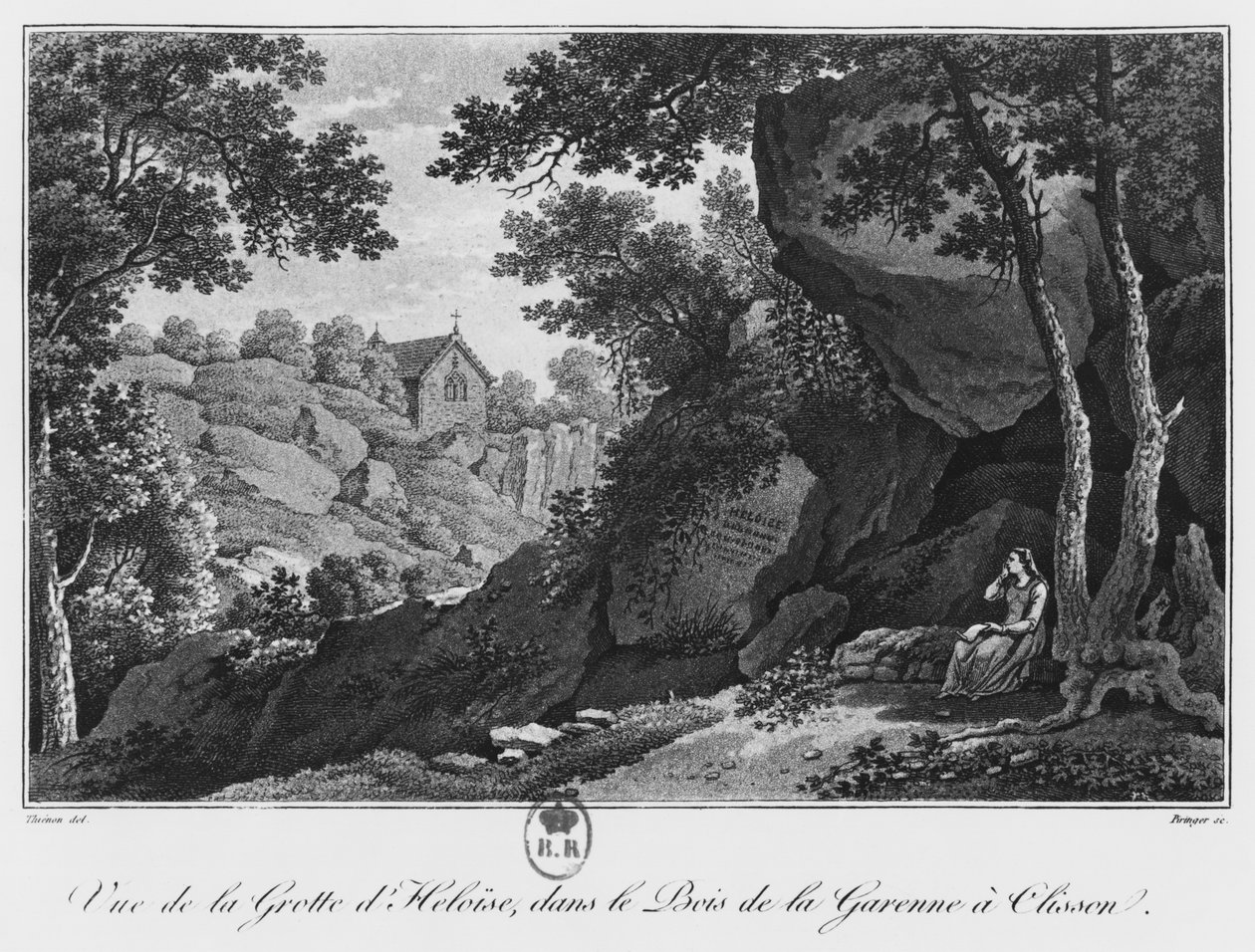Ansicht der Heloise-Grotte im Park von La Garenne in Clisson, Illustration aus 