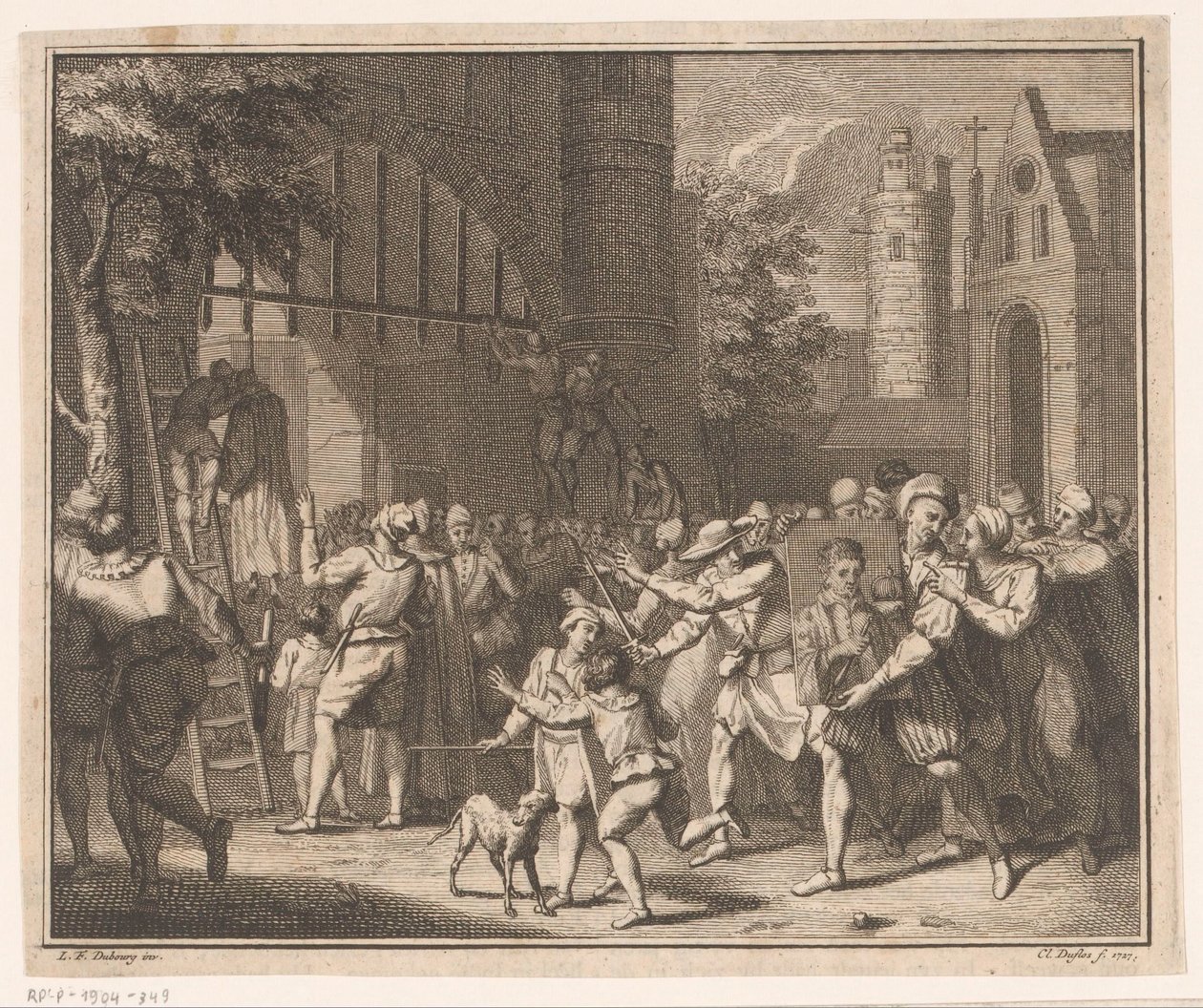 Zum Tode Verurteilte werden am Stadttor gehängt von Claude Augustin Duflos