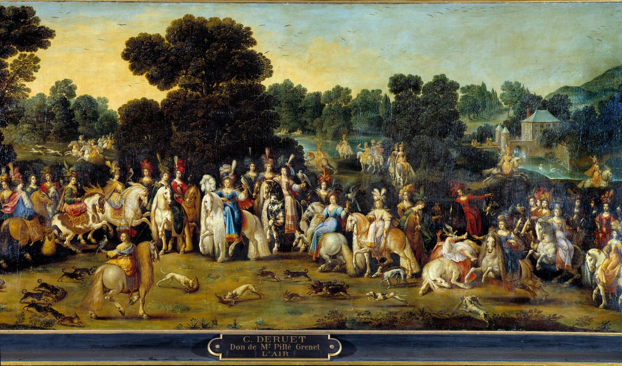 Die vier Elemente: „Luft“. Jagdszene im Park eines Schlosses. (Detail) von Claude Deruet