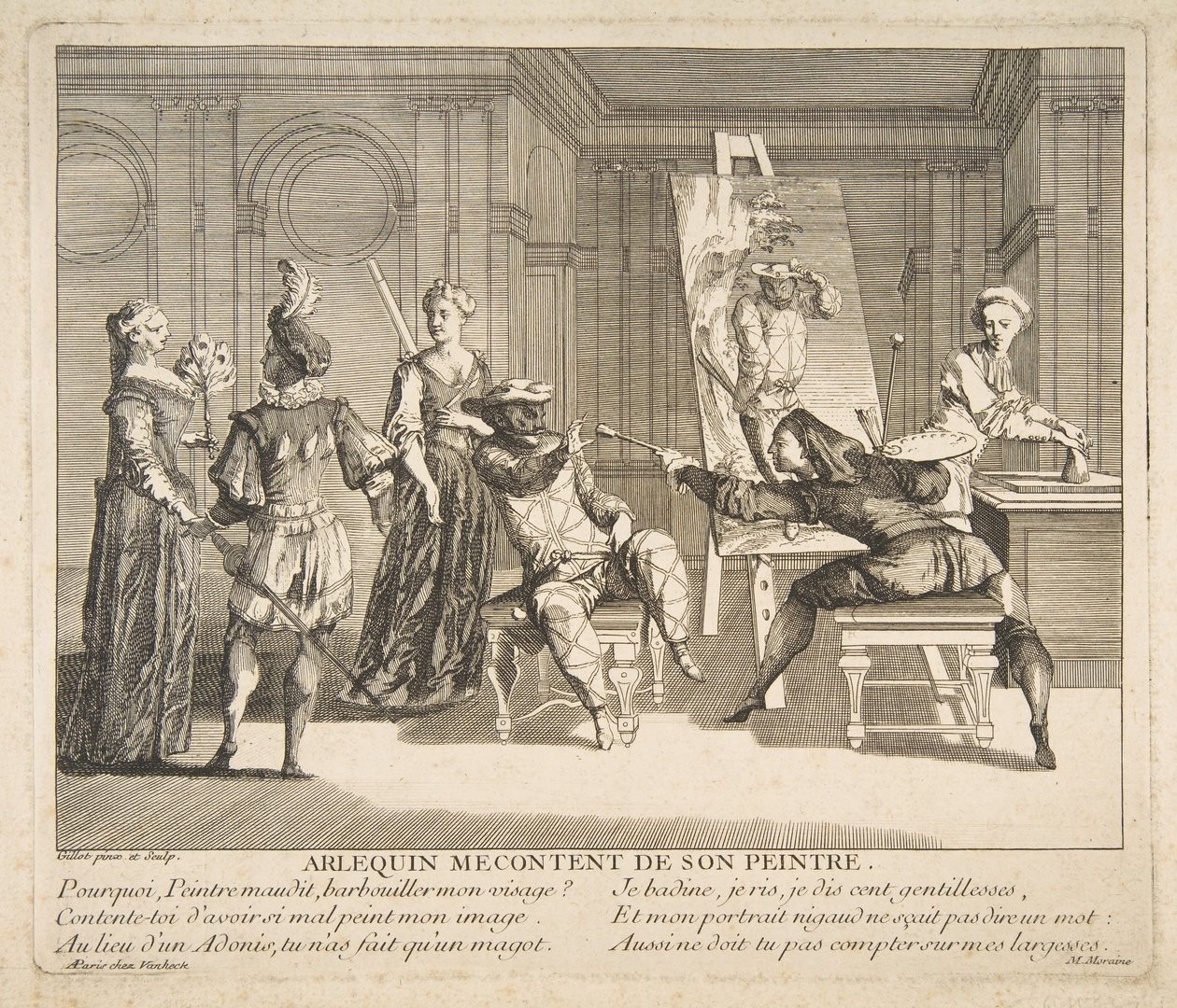 Arlequin Mecontent de Son Peintre, n.d. Schöpfer: Claude Gillot, Jacques Gabriel Huquier von Claude Gillot, Jacques Gabriel Huquier