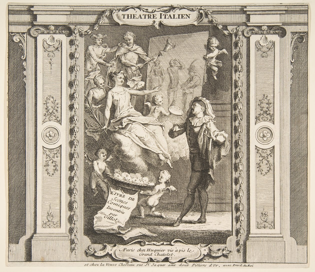 Frontispiz zu Theatre Italien. n.d. Schöpfer: Claude Gillot, Jacques Gabriel Huquier von Claude Gillot, Jacques Gabriel Huquier