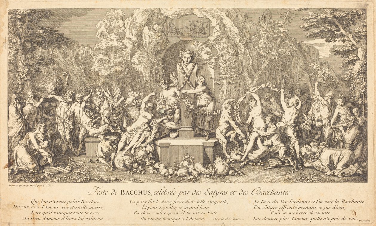 Fest des Bacchus, gefeiert von Satyrn und Bacchantinnen von Claude Gillot