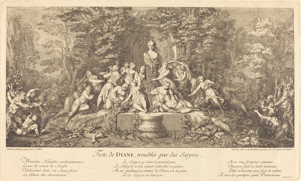 Fest der Diana, gestört durch Satyrn (Feste de Diane, Troublee par des Satyres) von Claude Gillot