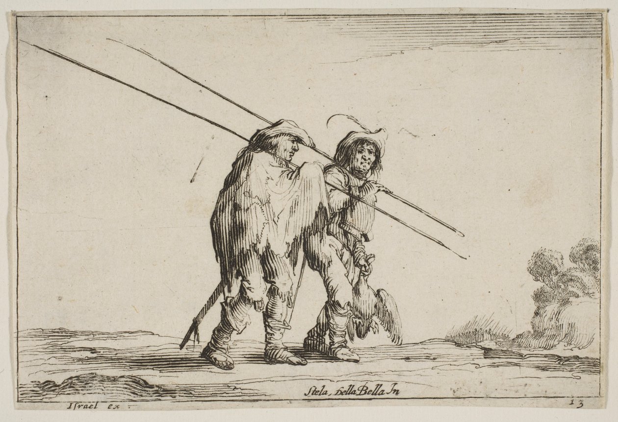 Platte 13: Zwei Pikenier gehen nach rechts, jeder mit seiner Pike in der rechten Hand, 1642 von Claude Goyrand