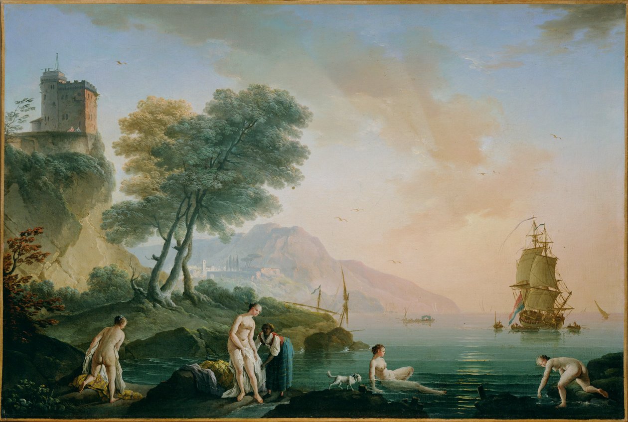 Badende Mädchen am Meeresufer von Claude Joseph Vernet