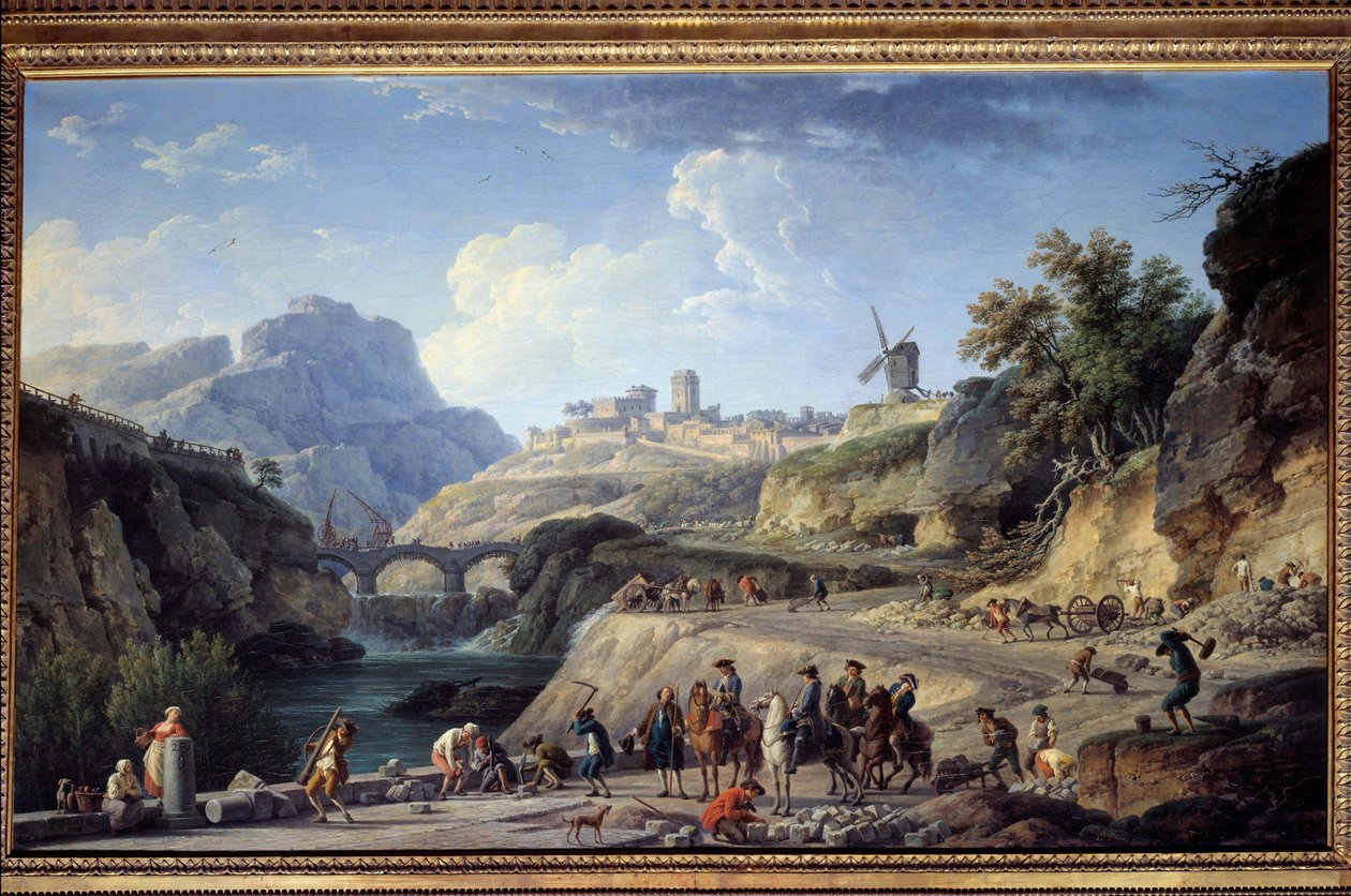 Bau einer großen Straße. Baustelle einer Straße. von Claude Joseph Vernet