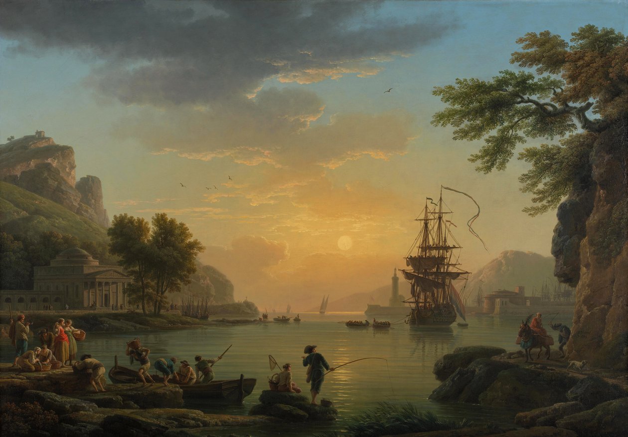 Landschaft bei Sonnenuntergang mit Fischern von Claude Joseph Vernet
