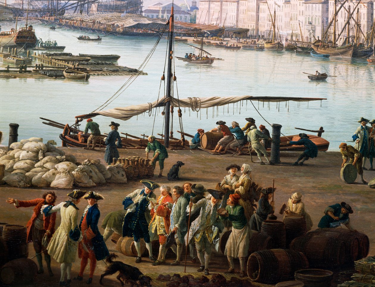 Dritte Ansicht von Toulon, Ansicht des alten Hafens von der Seite der Lebensmittelgeschäfte, (Detail) von Claude Joseph Vernet