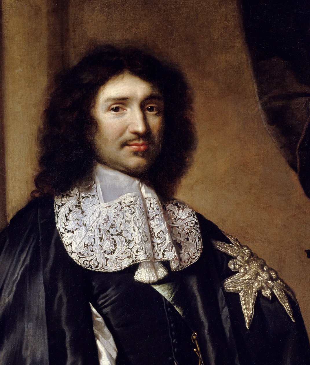 Detail: „Porträt von Jean Baptiste (Jean-Baptiste) Colbert (1619-1683) Minister von Ludwig XIV.“ Gemälde von Claude Lefebvre (1632-1675). 1666 von Claude Lefebvre