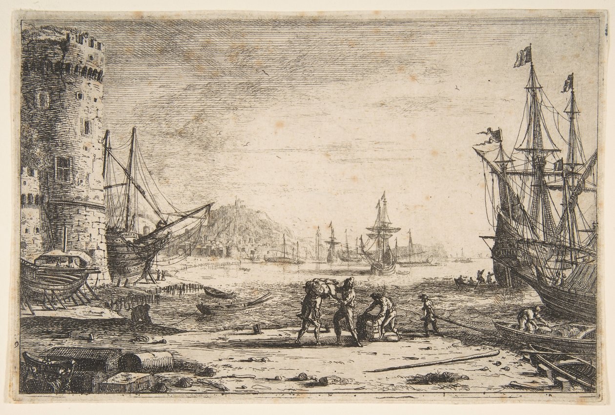 Hafen mit einem großen Turm, ca. 1641 von Claude Lorrain