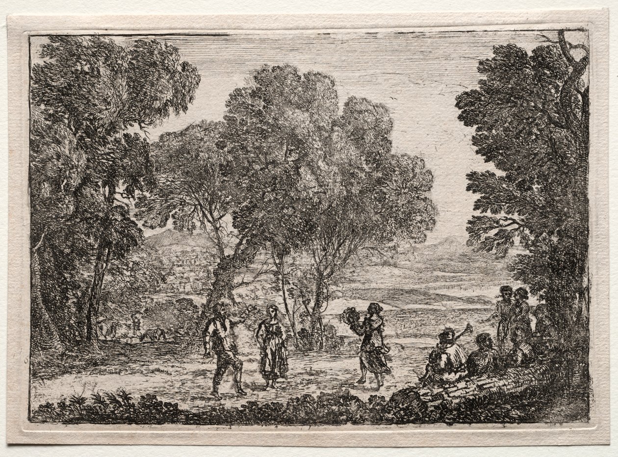 Landschaft mit einem Bauerntanz (Kleine Tafel) von Claude Lorrain