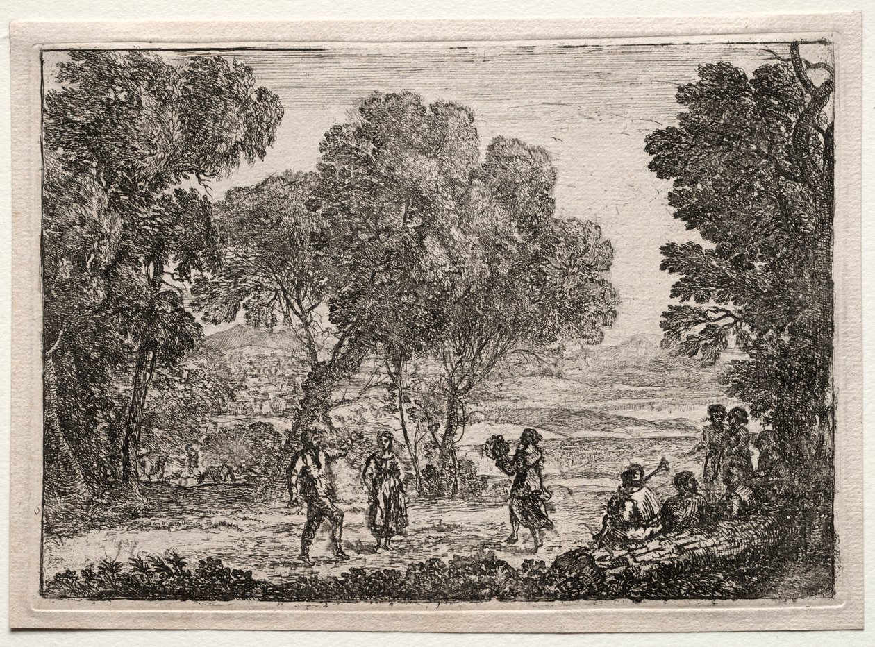 Landschaft mit einem Bauerntanz Kleine Platte, ca. 1637 von Claude Lorrain