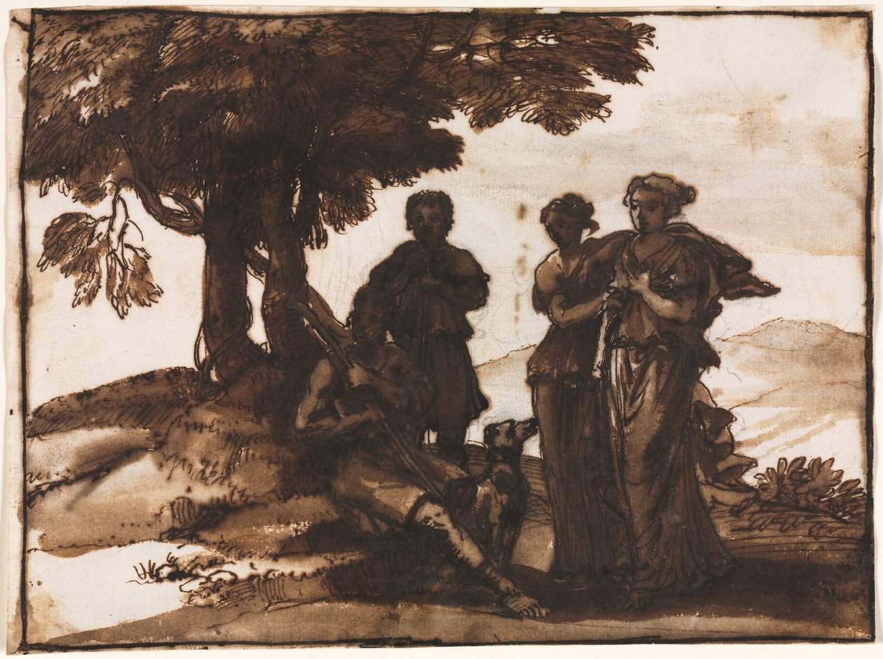 Pastorale Szene mit klassischen Figuren, ca. 1640-1645 von Claude Lorrain
