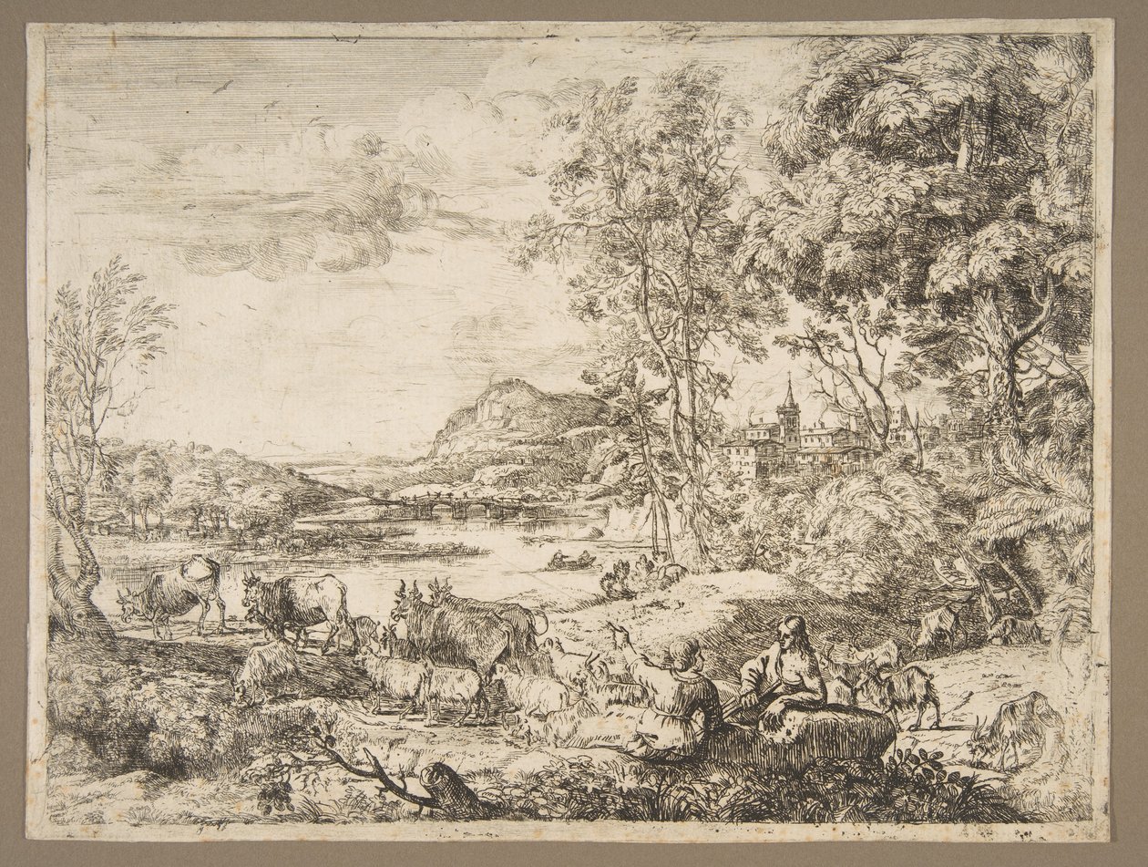 Hirte und Hirtin im Gespräch in einer Landschaft, ca. 1651 von Claude Lorrain