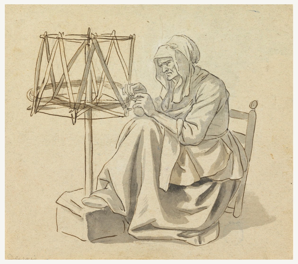 Eine alte Frau beim Spinnen, 1810–1830 von Claude Louis Desrais