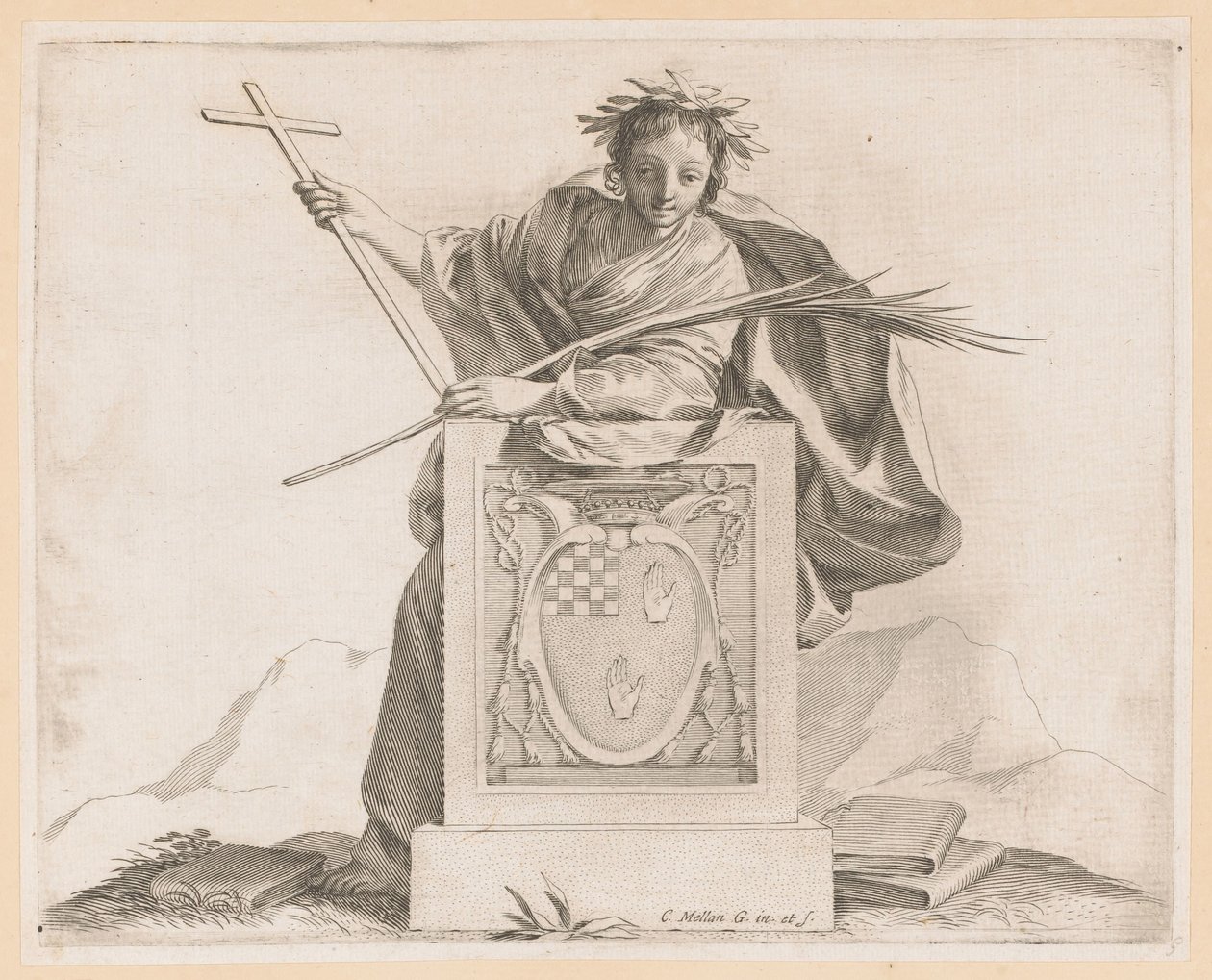 Allegorische Figur mit dem Wappen der Familie Potier von Claude Mellan