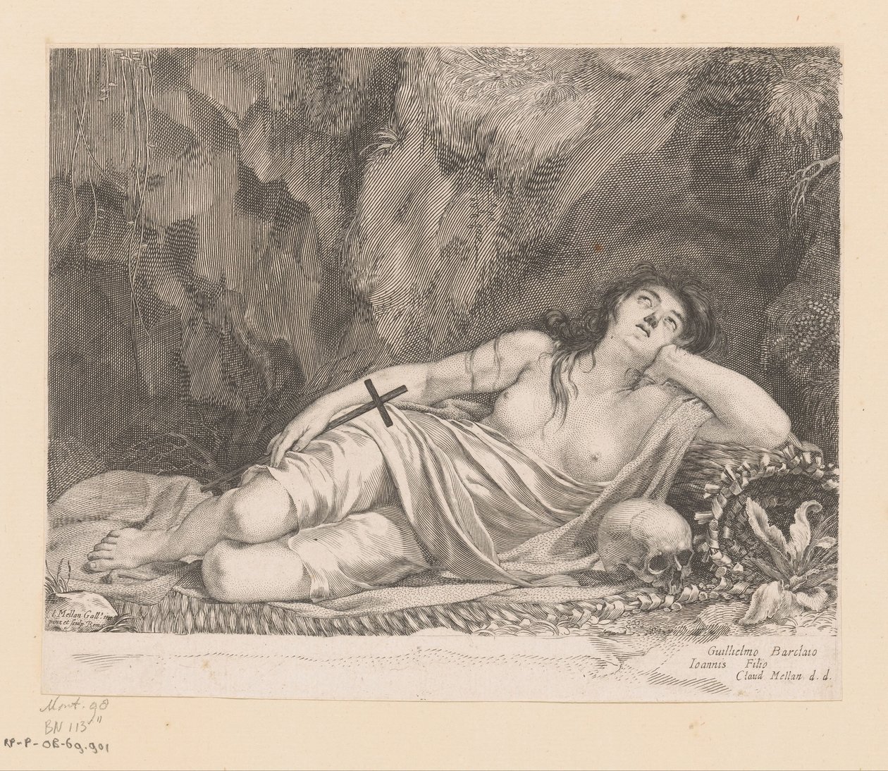 Heilige Maria Magdalena in einer Grotte von Claude Mellan