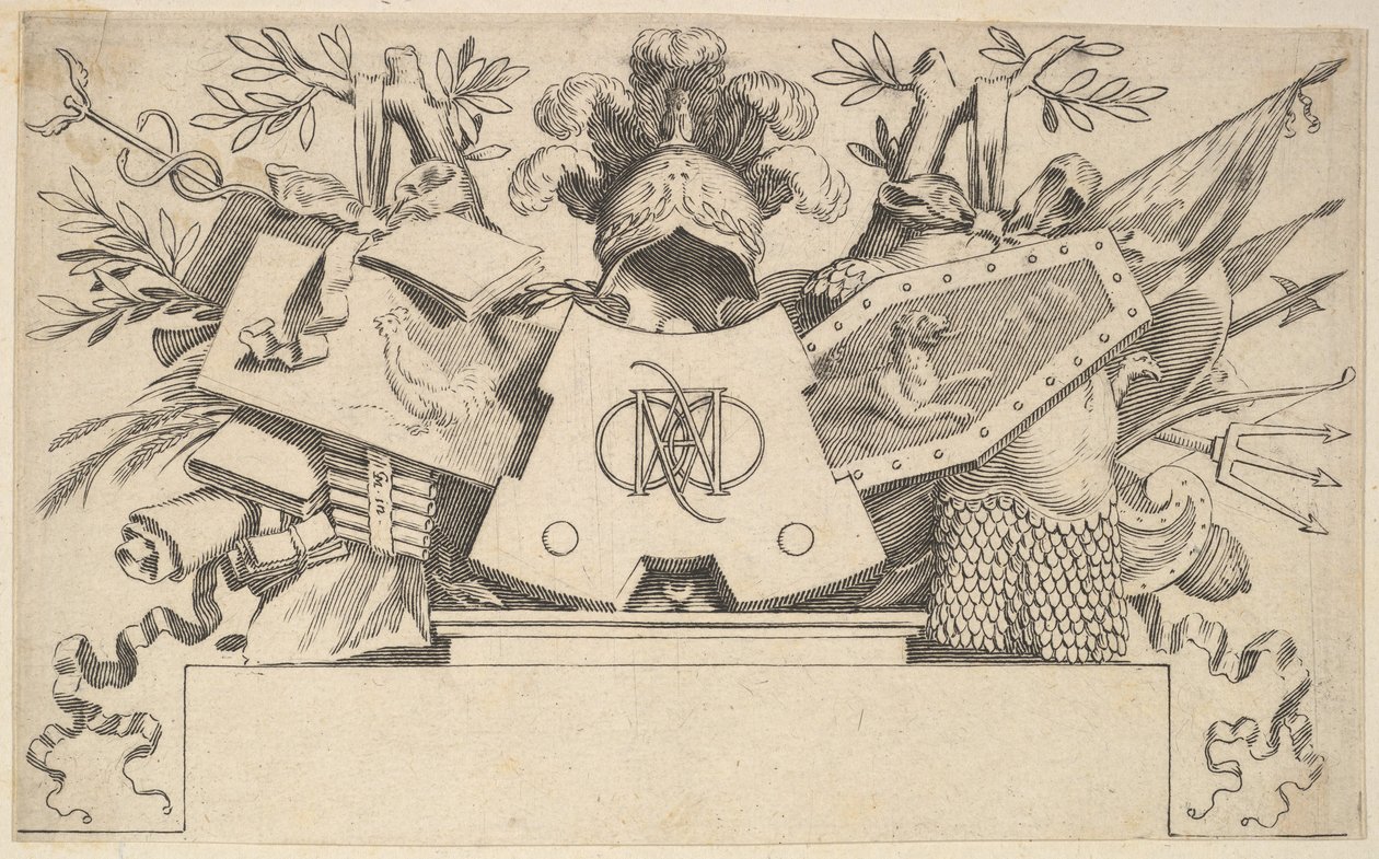 Trophäe mit Monogramm Enthält die Buchstaben von LEONARDOS von Claude Mellan