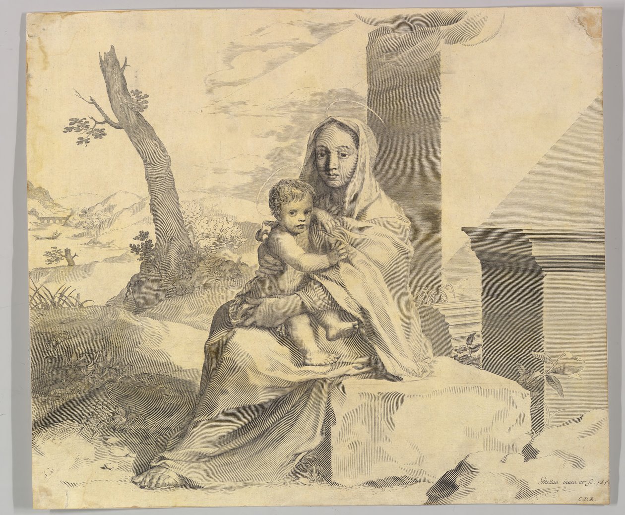 Jungfrau und Kind auf einem Felsen sitzend, 1659 von Claude Mellan