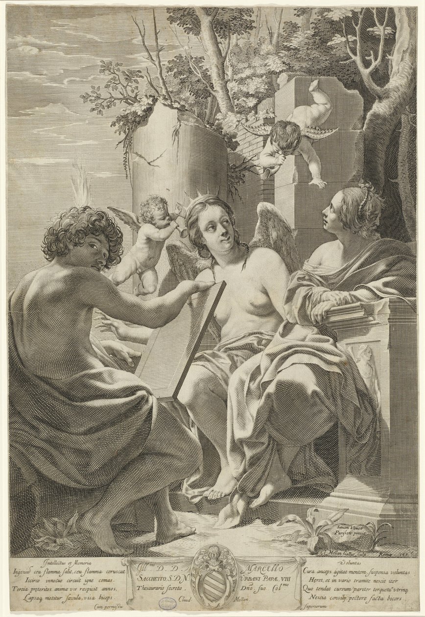 Allegorie von Intellekt, Gedächtnis und Wille von Claude Mellan after Simon Vouet