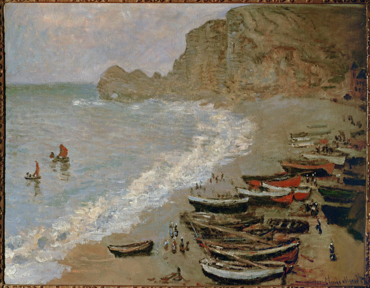 Etretat: Der Strand und der Hafen von Amont von Claude Monet