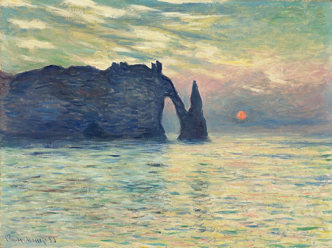 Die Klippe, Étretat, Sonnenuntergang von Claude Monet