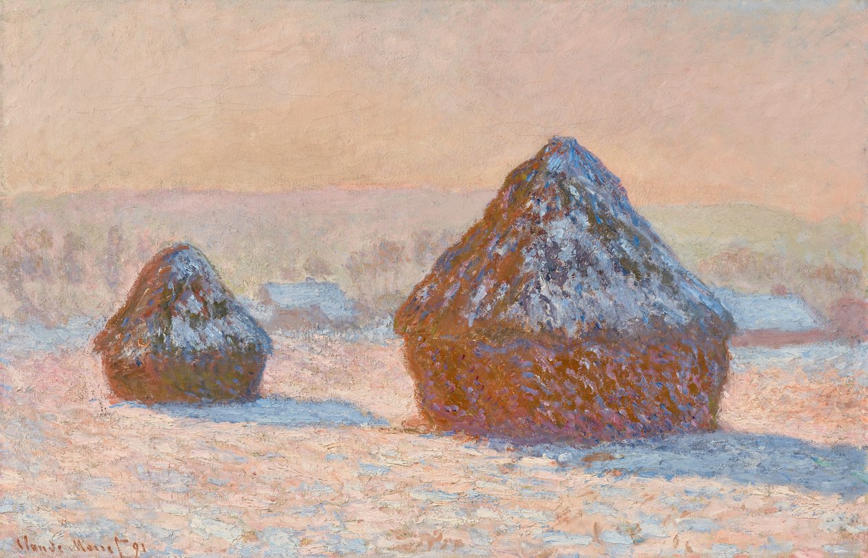 Getreideschober, Schneeeffekt, Morgen von Claude Monet